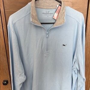 Vineyard Vines Light Blue and Gray Quarter-Zip Shirt